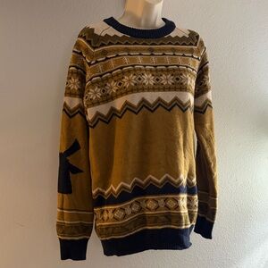 Dutch Bros Coffee Fair Isle Knit Sweater Medium Brown Graphic Crewneck
